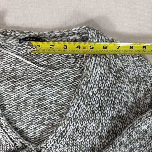 ZARA Chunky Knit Sweater V-neck Long Sleeve Wool Blend Olive Women's Medium - Picture 8 of 14